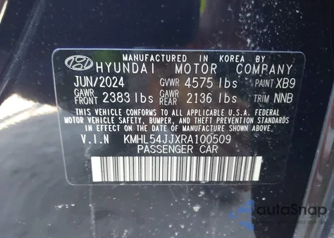 2024 Hyundai Sonata Hybrid Limited из США, поврежденный, VIN KMHL54JJXRA100509